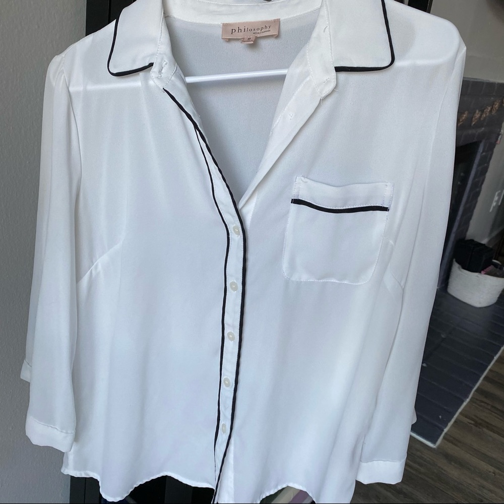 White w/ Black Trim Button-Down Long Sleeve Shirt